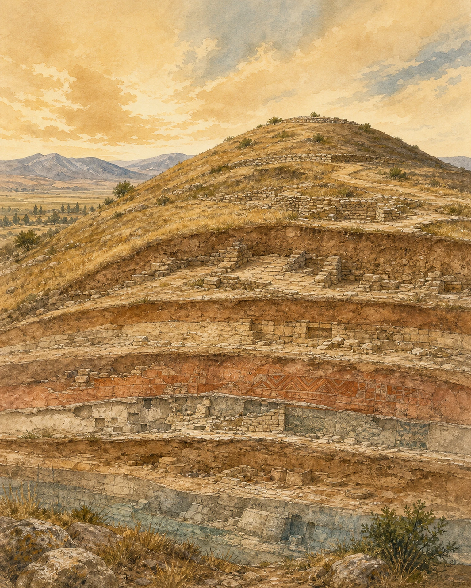 Zoldura Höyük'ün yerleşim katmanlarını yorumlayan özgün çizim